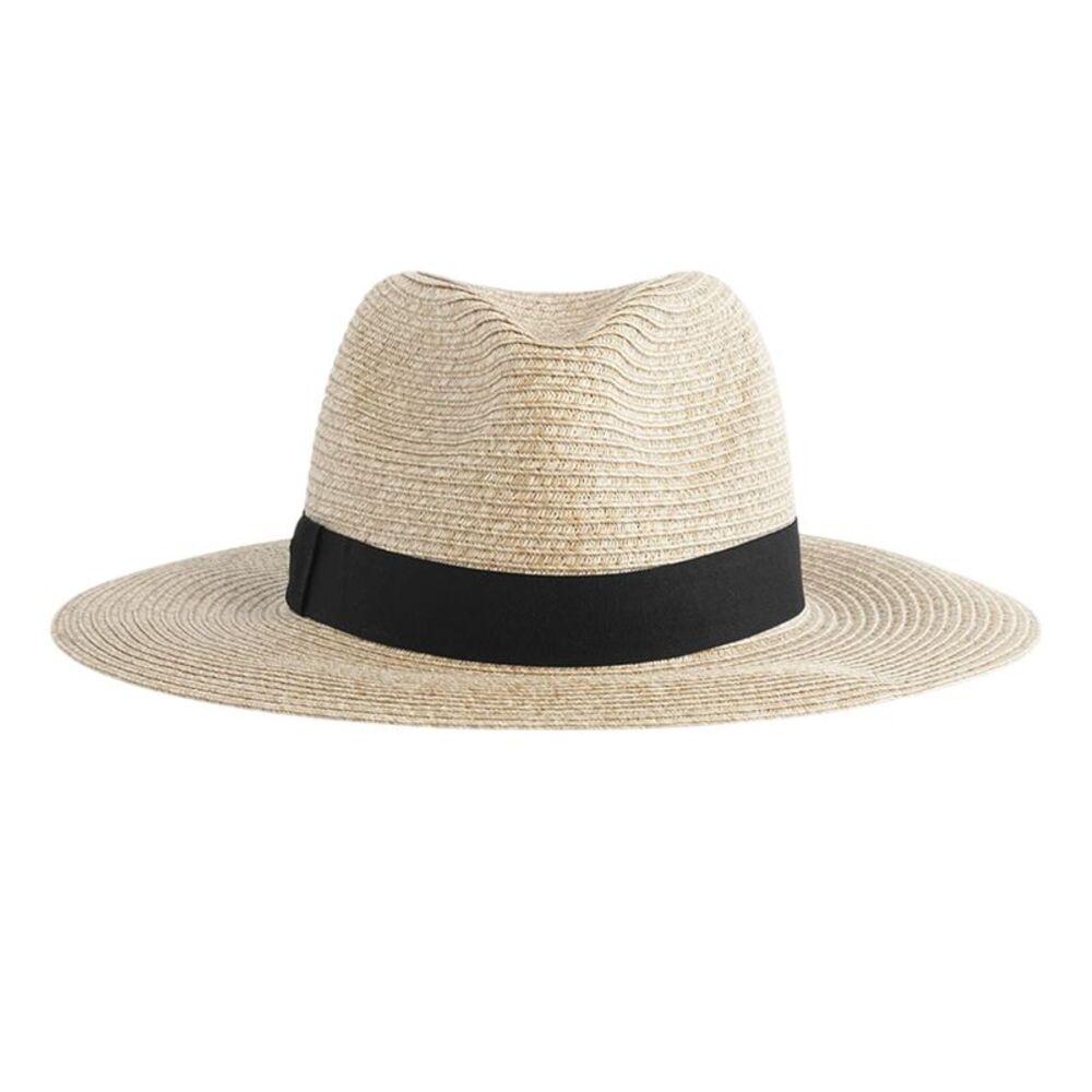 Beechfield Contrast Straw Fedora / Natural/Black